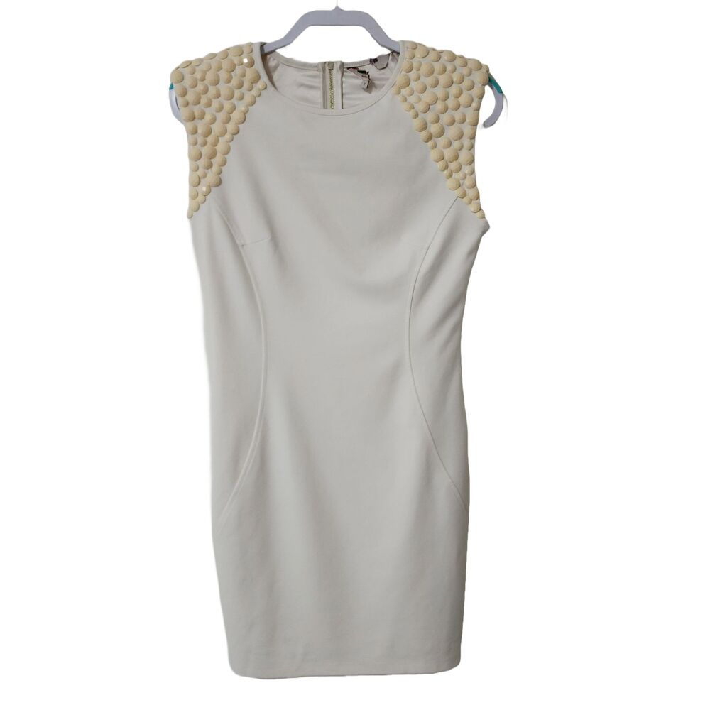 Ted Baker Chira Dress 2 US 6 Ivory Studded Shoulder Embellished Sheath Mini